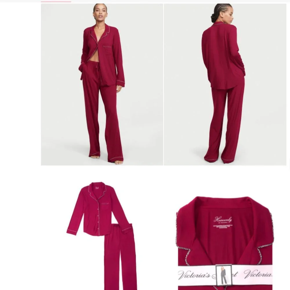 VS XS Regular 30" Inseam Modal PJ Set Red with Leopard Piping NWT - Picture 2 of 16